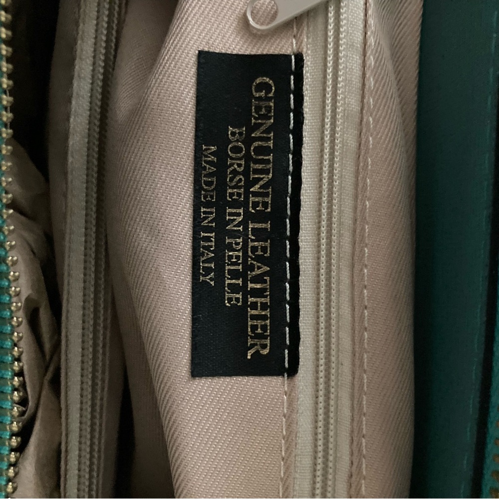 Vera Pelle Turquoise Satchel with Gold Accents - Picture 6 of 9